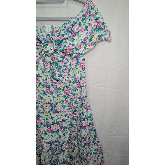 Roberta Vintage Juniors Floral Romper Sz 9/10 Off The Shoulder 80s Feminine - Picture 3 of 7